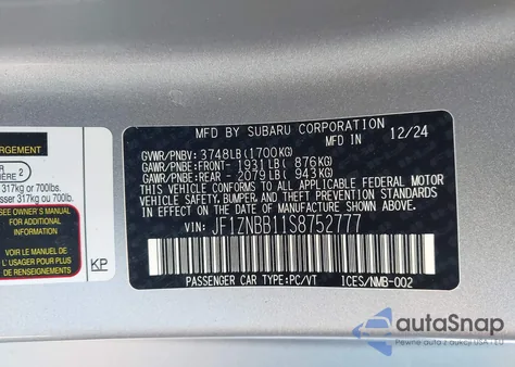 2025 Toyota Gr86 from USA, damaged, VIN JF1ZNBB11S8752777